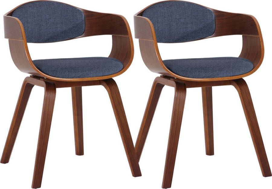 Clp Kingston Set van 2 eetkamerstoelen Met armleuning Stof walnoot blauw walnoot - Foto 2