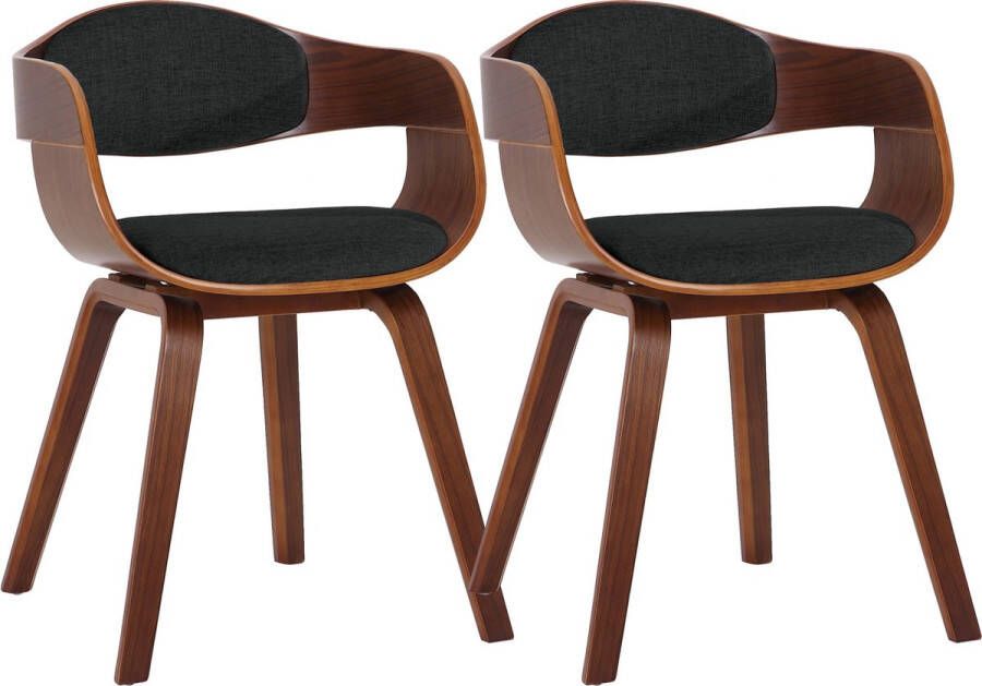 Clp Kingston Set van 2 eetkamerstoelen Met armleuning Stof walnoot zwart walnoot - Foto 2