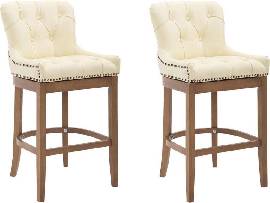 Clp Lakewood Set van 2 barkrukken Lederen bekleding Creme Onderstel : antiek licht