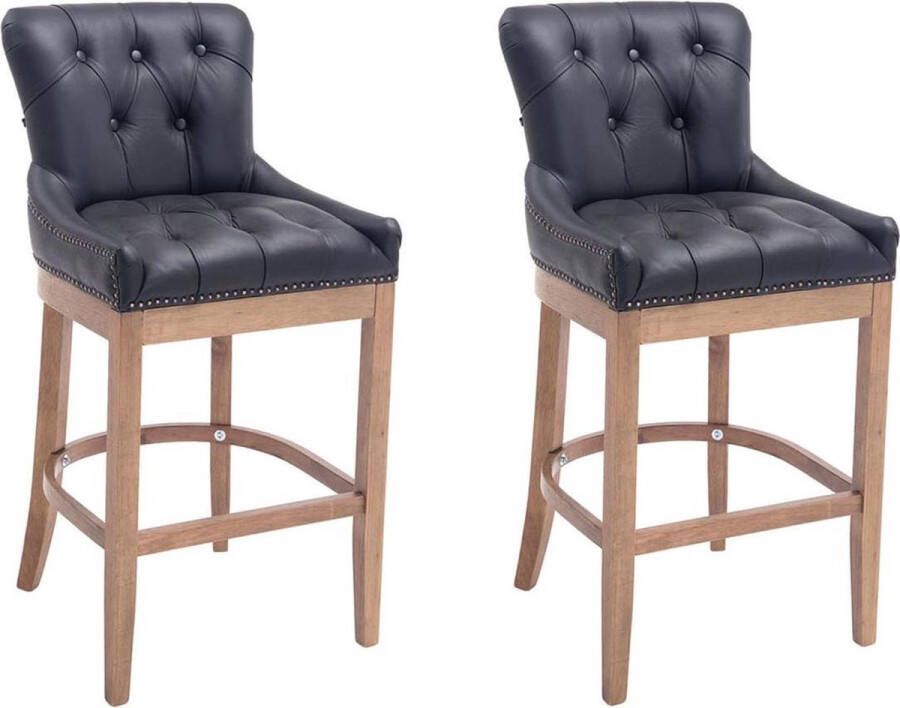 Clp Lakewood Set van 2 barkrukken Lederen bekleding Zwart Onderstel : antiek licht