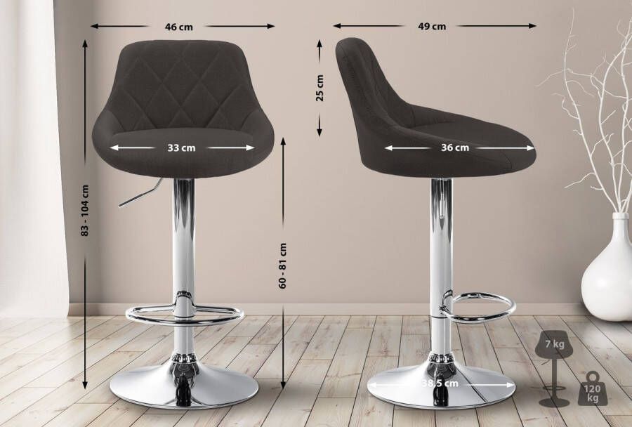 CLP Lazio Barkruk Met rugleuning Verstelbaar Voetsteun Stof chroom donkergrijs - Foto 1