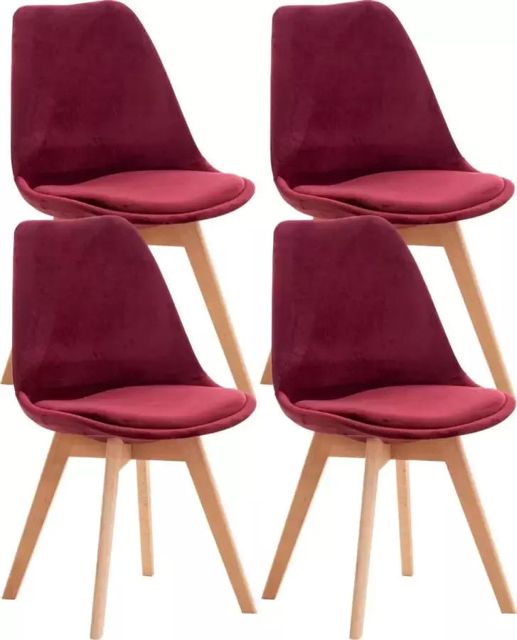 Clp Linares Set van 4 eetkamerstoelen bordeauxrood Fluweel
