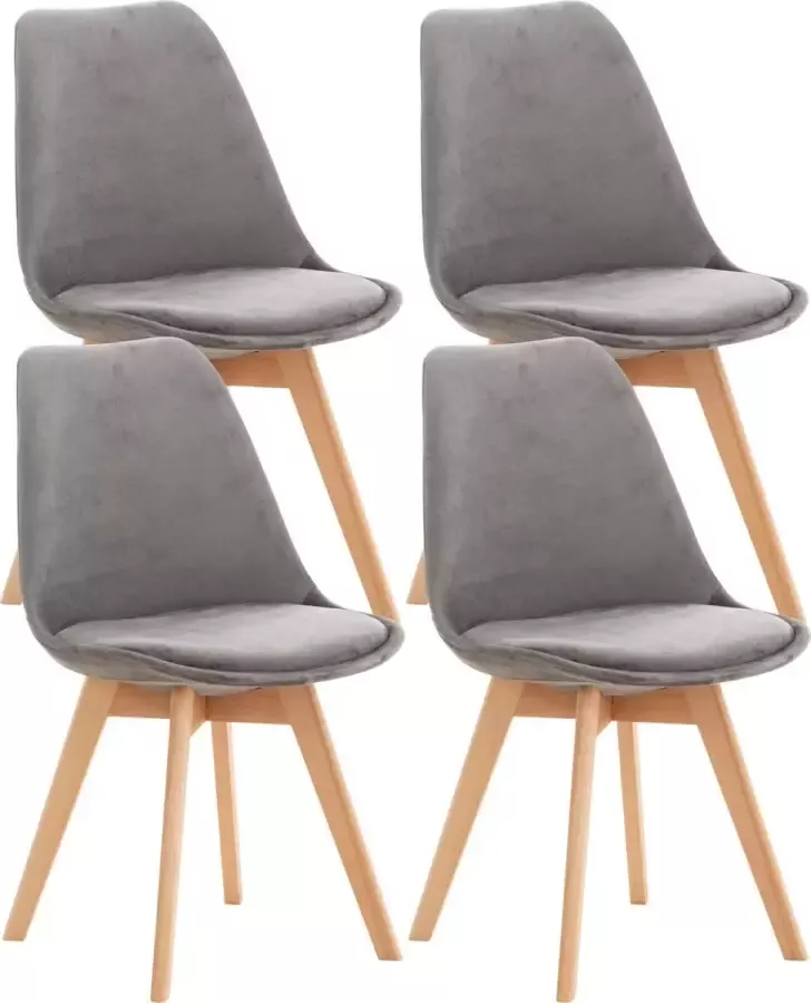 Clp Linares Set van 4 eetkamerstoelen grijs Fluweel