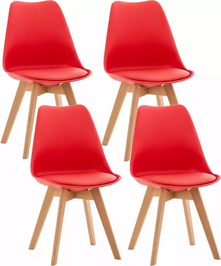 Clp Linares Set van 4 eetkamerstoelen rood Kunststof