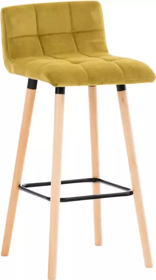 CLP Lincoln Barkruk hout met rugleuning velvet Fluweel geel natura