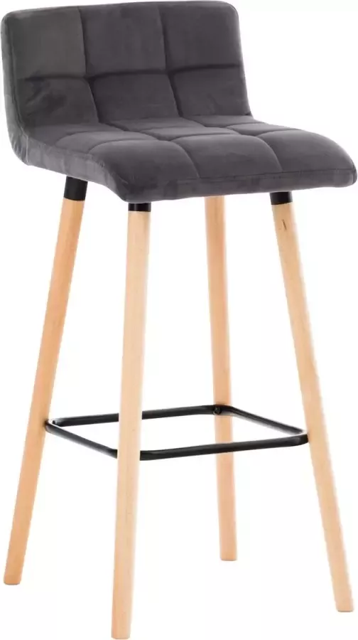 CLP Lincoln Barkruk hout met rugleuning velvet Fluweel grijs natura