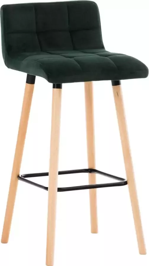 CLP Lincoln Barkruk hout met rugleuning velvet Fluweel groen natura