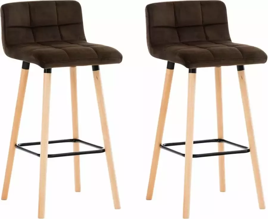 CLP Lincoln Set van 2 barkrukken hout met rugleuning velvet Fluweel bruin natura