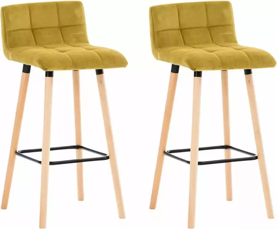 CLP Lincoln Set van 2 barkrukken hout met rugleuning velvet Fluweel geel natura