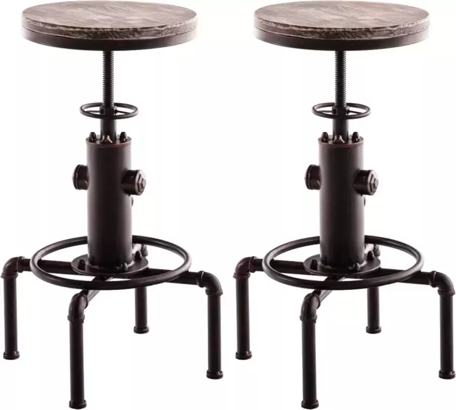 CLP Lumos Set van 2 barkrukken Industrieel In Hoogte Verstelbaar Houten Zitting Metalen Onderstel Zonder Rugleuning Ø32 5 bronzen