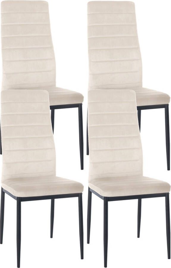 Clp Mayfair Set van 4 eetkamerstoelen Zonder armleuning Fauteuil Metalen onderstel creme Fluweel