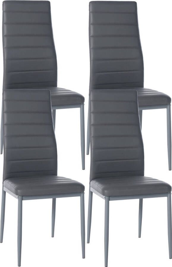 Clp Mayfair Set van 4 eetkamerstoelen Zonder armleuning Fauteuil Metalen onderstel grijs Kunstleer