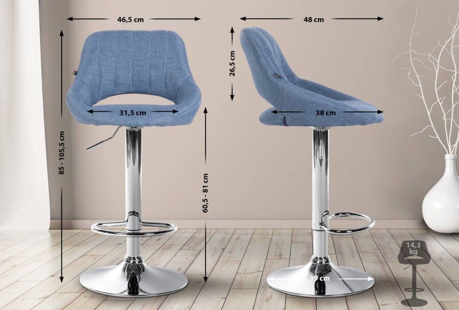 Clp Milet Barkruk Met rugleuning Verstelbaar Stof blauw chroom