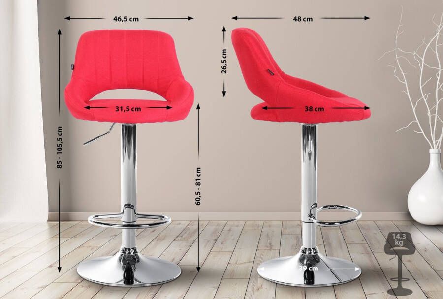 Clp Milet Barkruk Met rugleuning Verstelbaar Stof rood chroom - Foto 2