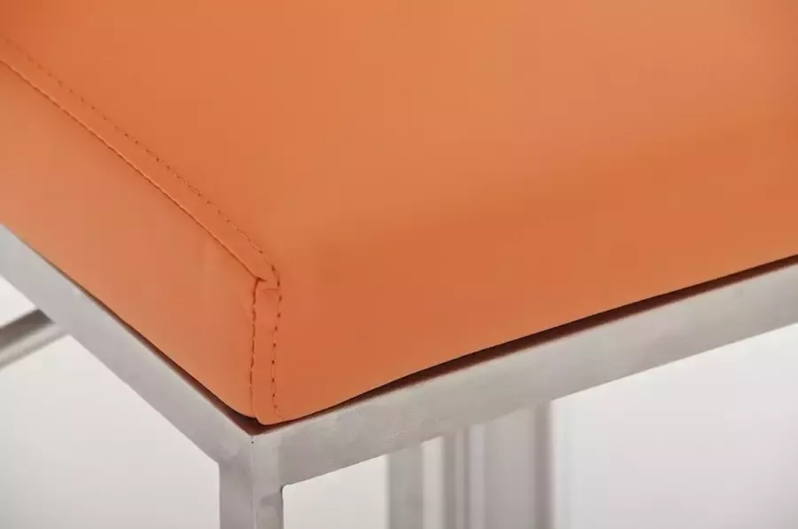 Clp Panama Barkruk Met rugleuning Voetsteun Kunstleer oranje roestvrij staal