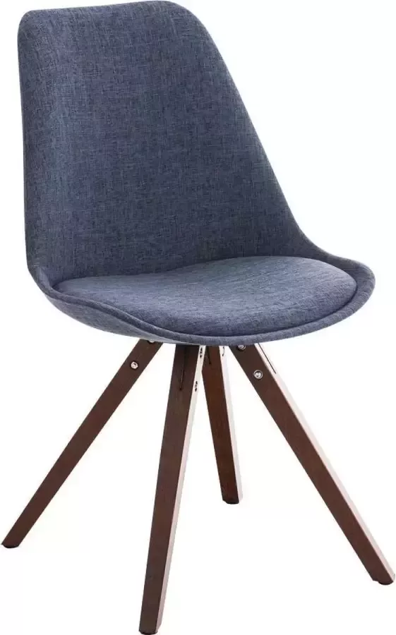 Clp Pegleg Bezoekersstoel Stof Vierkant Blauw Houten onderstel Kleur walnoot Vierkant frame
