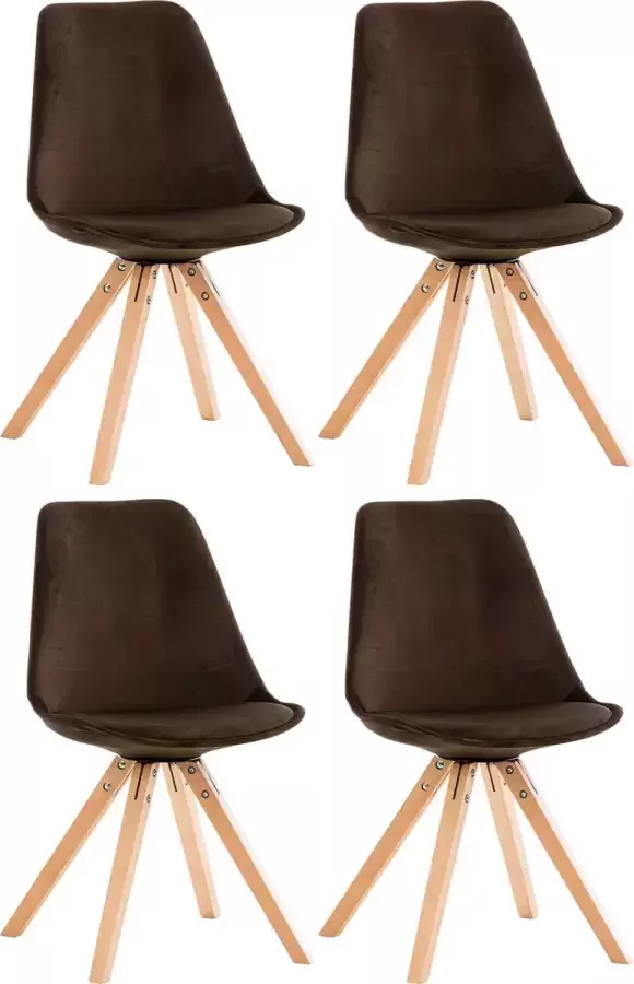 Clp Pegleg Set van 4 Eetkamerstoelen Vierkant Fluweel bruin natura