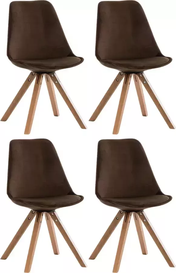 Clp Pegleg Set van 4 Eetkamerstoelen Vierkant Fluweel bruin walnoot