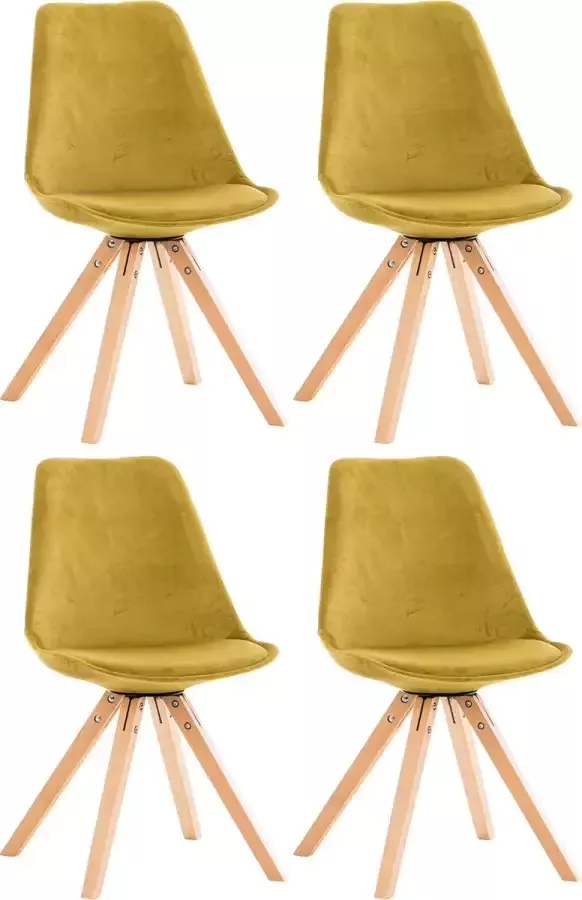 Clp Pegleg Set van 4 Eetkamerstoelen Vierkant Fluweel geel natura
