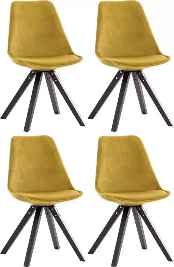 Clp Pegleg Set van 4 Eetkamerstoelen Vierkant Fluweel geel zwart