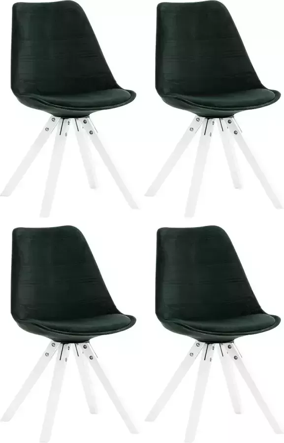 Clp Pegleg Set van 4 Eetkamerstoelen Vierkant Fluweel groen wit