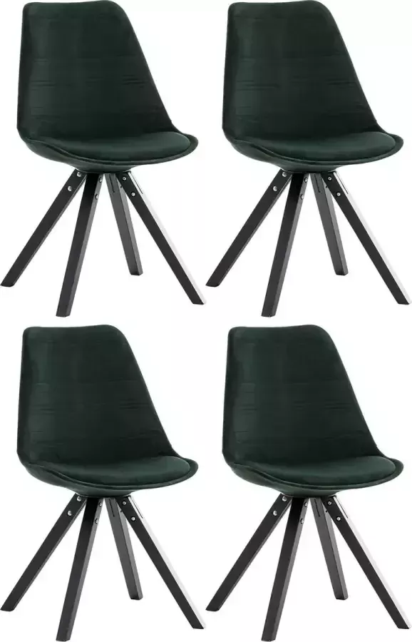 Clp Pegleg Set van 4 Eetkamerstoelen Vierkant Fluweel groen zwart