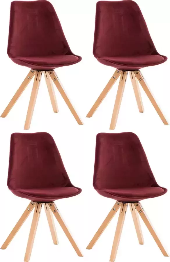 Clp Pegleg Set van 4 Eetkamerstoelen Vierkant Fluweel rood natura