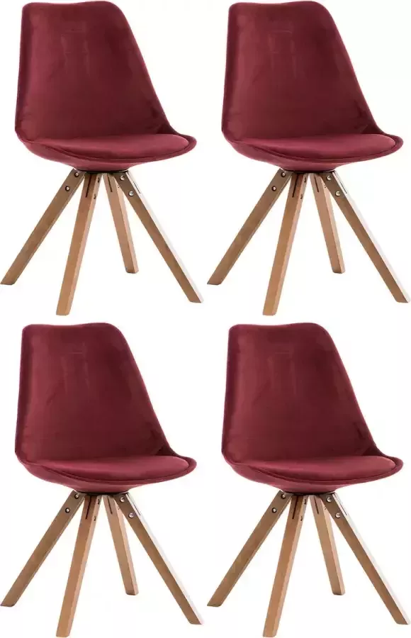 Clp Pegleg Set van 4 Eetkamerstoelen Vierkant Fluweel rood walnoot