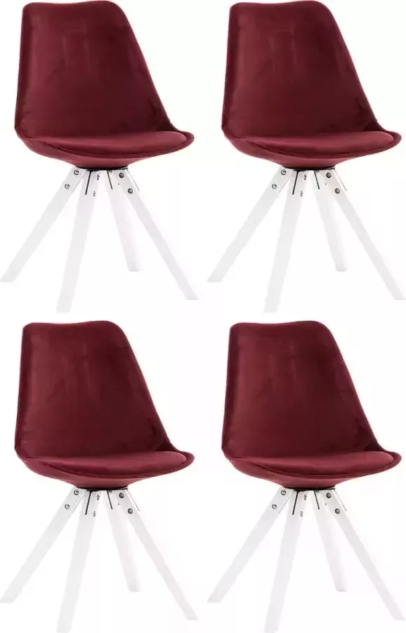 Clp Pegleg Set van 4 Eetkamerstoelen Vierkant Fluweel rood wit