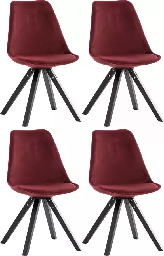 Clp Pegleg Set van 4 Eetkamerstoelen Vierkant Fluweel rood zwart