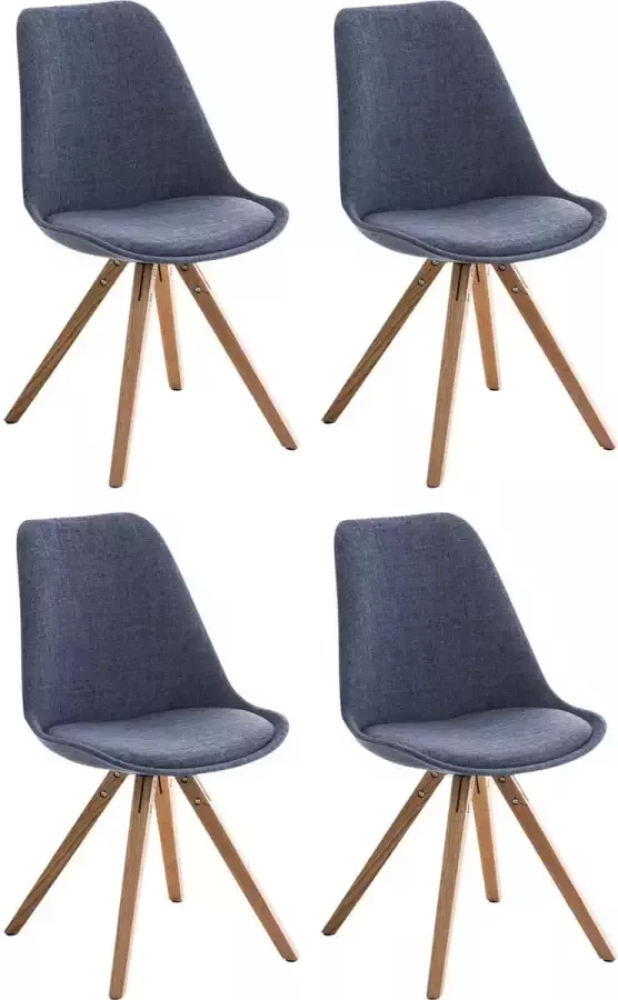 Clp Pegleg Set van 4 Eetkamerstoelen Vierkant Stof blauw natura