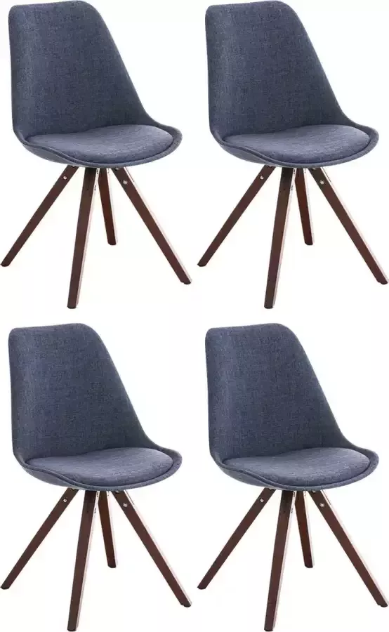 Clp Pegleg Set van 4 Eetkamerstoelen Vierkant Stof blauw walnoot