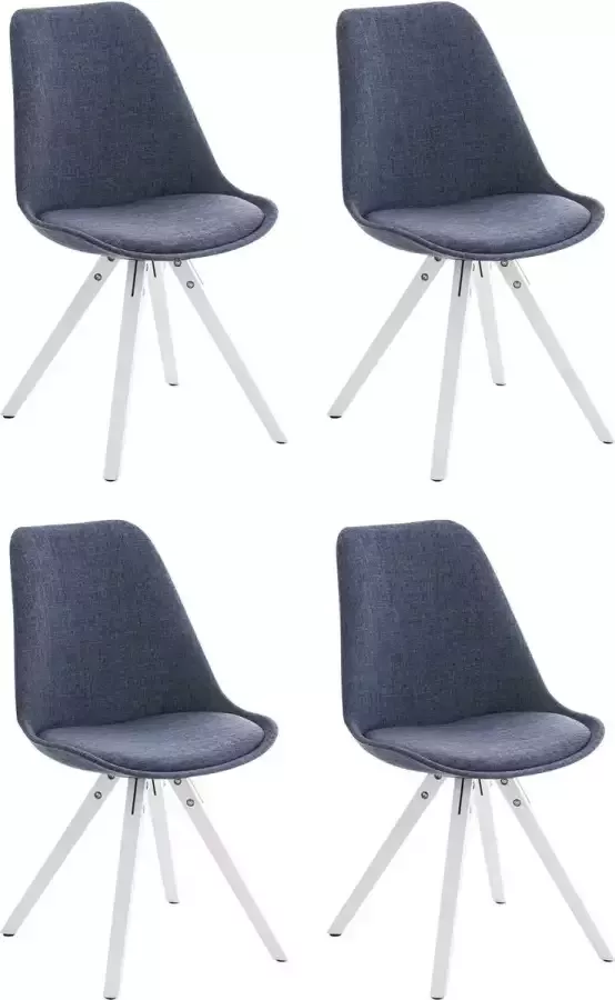 CLP Pegleg Set van 4 Eetkamerstoelen Vierkant Stof blauw wit