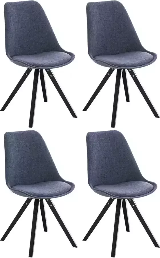Clp Pegleg Set van 4 Eetkamerstoelen Vierkant Stof blauw zwart