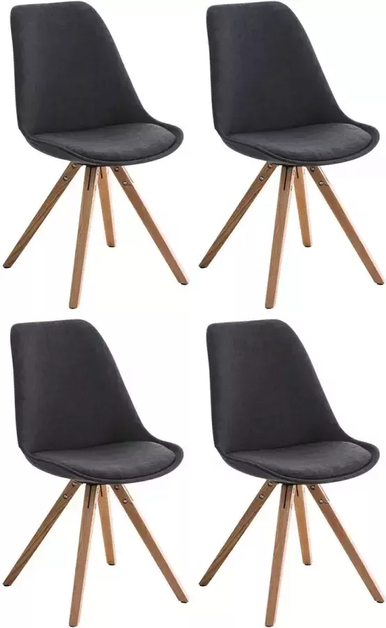 Clp Pegleg Set van 4 Eetkamerstoelen Vierkant Stof donkergrijs natura