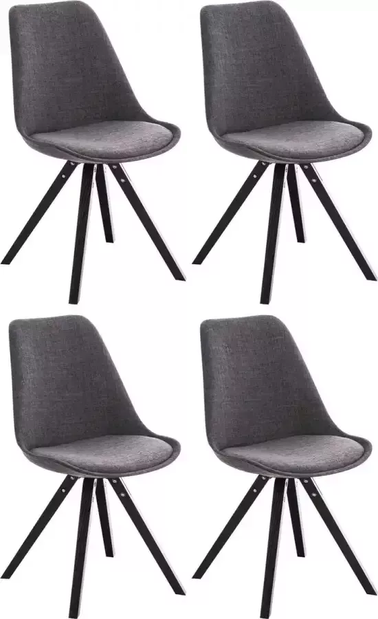 Clp Pegleg Set van 4 Eetkamerstoelen Vierkant Stof licht grijs zwart