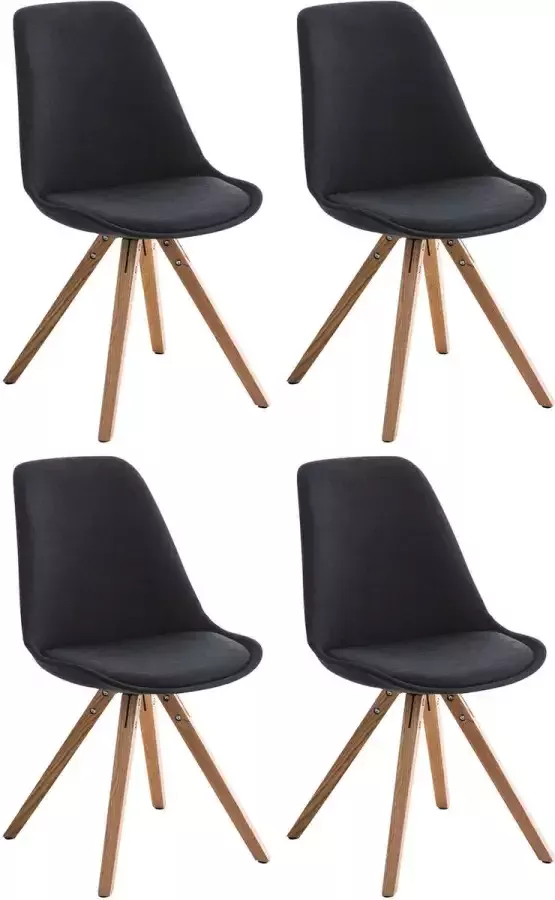 Clp Pegleg Set van 4 Eetkamerstoelen Vierkant Stof zwart natura