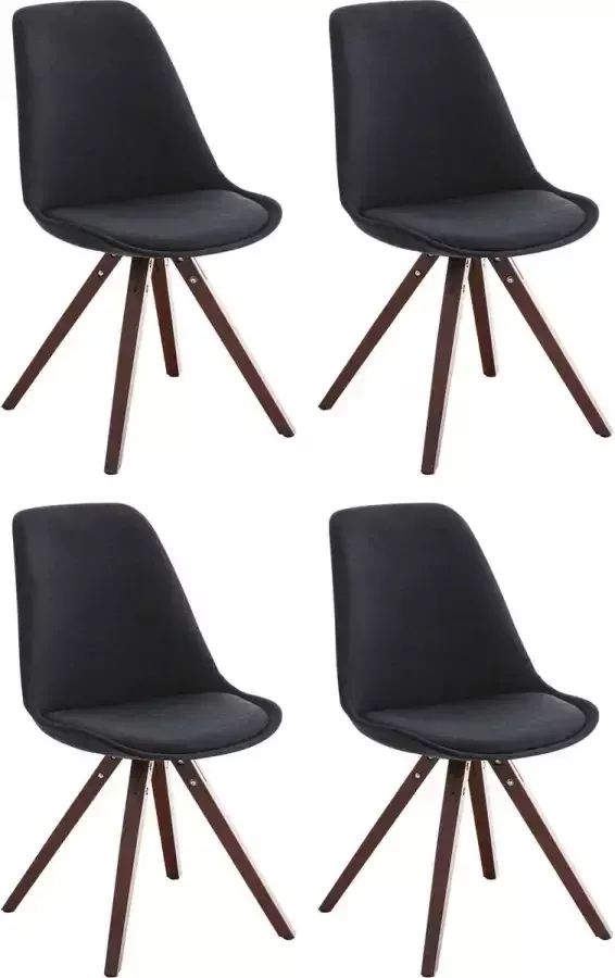 Clp Pegleg Set van 4 Eetkamerstoelen Vierkant Stof zwart walnoot