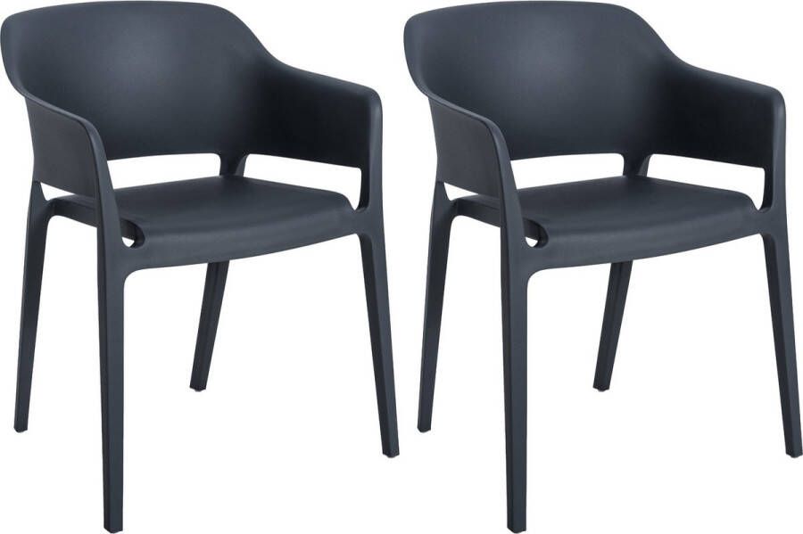 Clp Puebla Set van 2 tuinstoelen Stapelbaar Weerbestendige kunststof antraciet