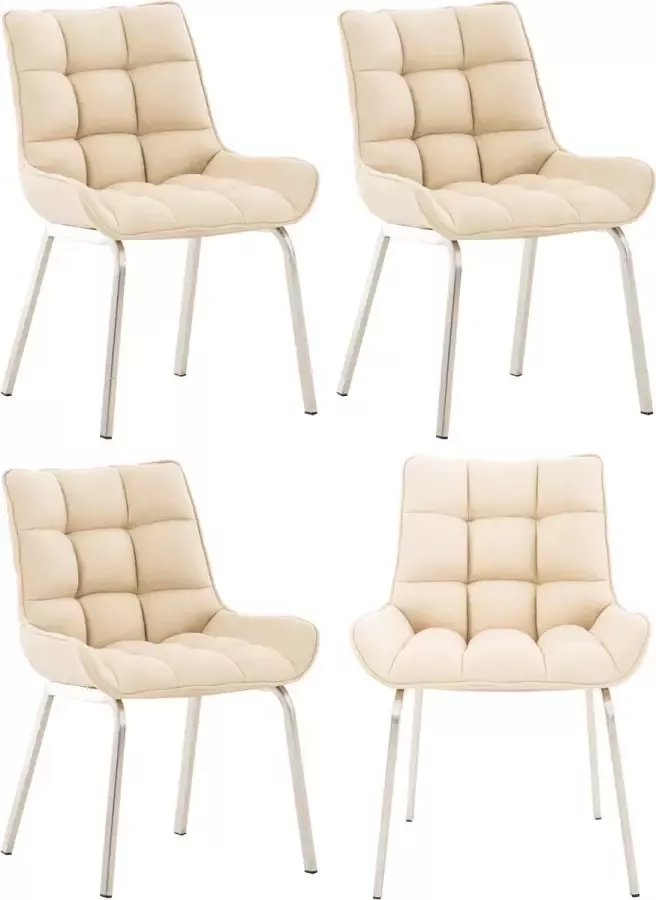 Clp Saranda Set van 4 eetkamerstoelen Stof creme roestvrij staal