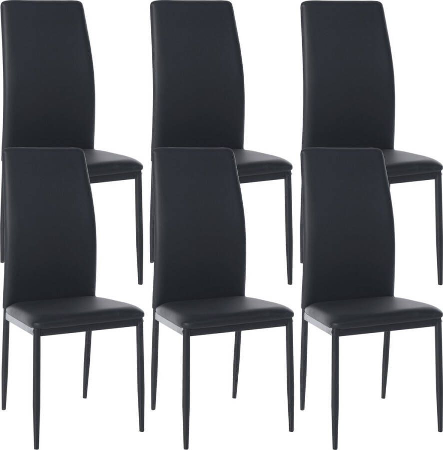 Clp Savino Set van 6 eetkamerstoelen Zonder armleuning Fauteuil Metalen onderstel zwart Kunstleer