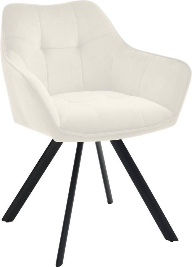 CLP Scott Eetkamerstoel Draaibaar 180°- Metalen Frame Terugdraaifunctie Comfortabele Zitting Modern Design Max. 120 kg Fluweel creme