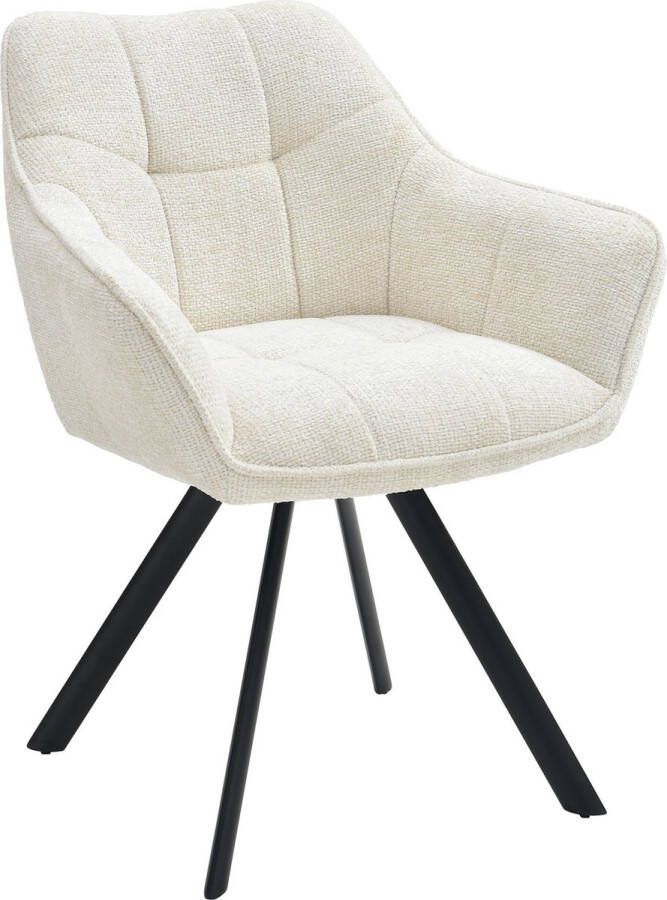 CLP Scott Eetkamerstoel Draaibaar 180°- Metalen Frame Terugdraaifunctie Comfortabele Zitting Modern Design Max. 120 kg Stof creme