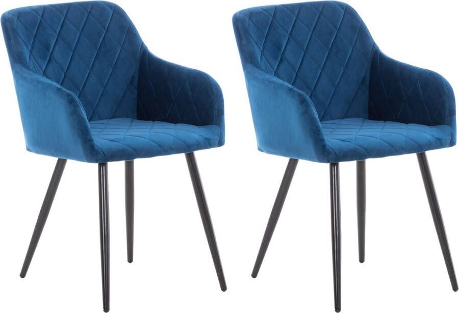 Clp Shila Set van 2 eetkamerstoelen blauw Fluweel