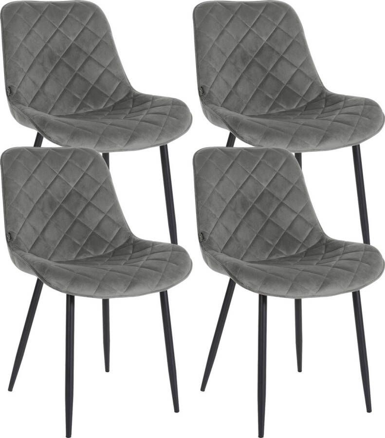 CLP Springs Set van 4 eetkamerstoelen Zonder Armleuning Fluweel Velvet grijs