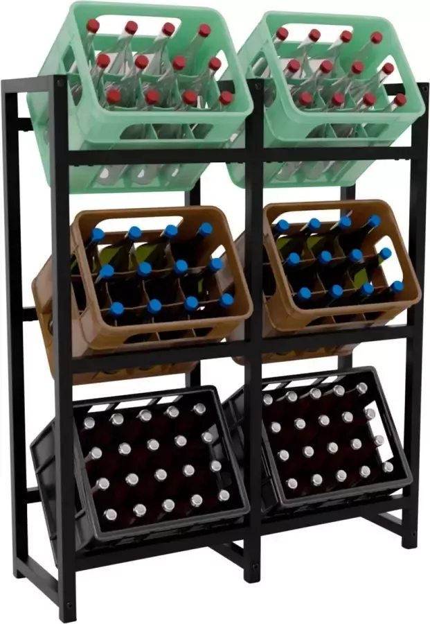 CLP Krattenrek Stack Metalen Drankkrat Rek voor 2 tot 9 Kratten Stevige Flessenkrat Standaard Moderne Uitstraling zwart 6 Kratten - Foto 2