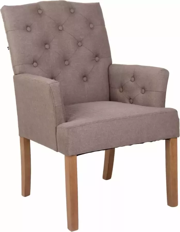 CLP Sugar Eetkamerstoel klassiek met armleuning in Chesterfield-stijl Stof taupe antiek licht
