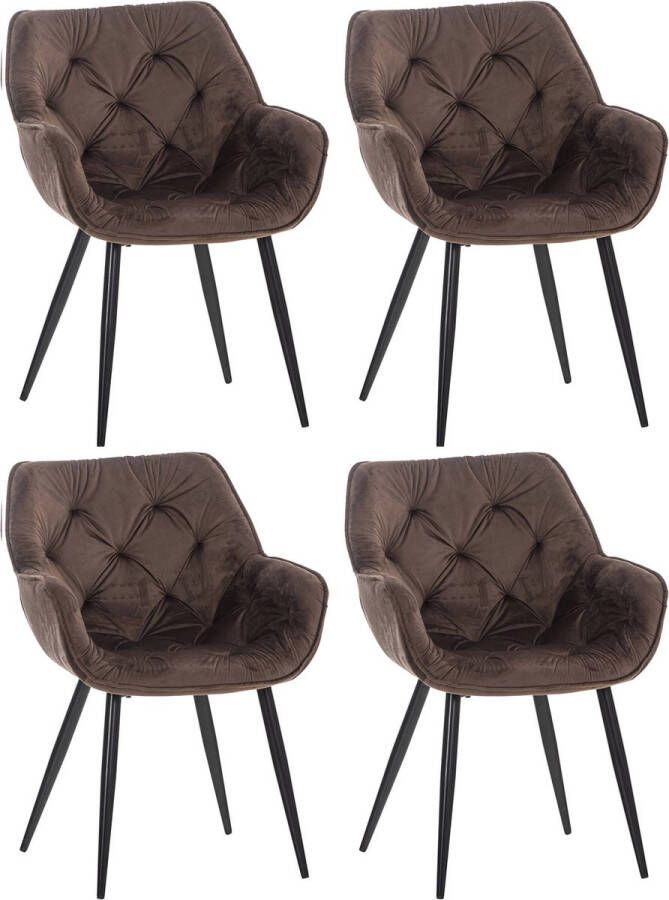 Clp Tanna Set van 4 eetkamerstoelen Met armleuning Fluweel Velvet bruin