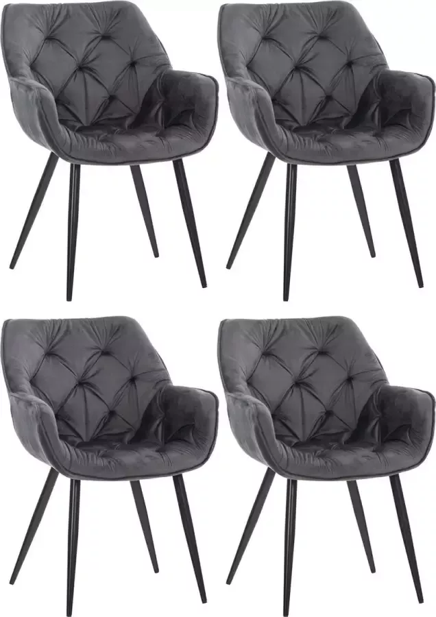 Clp Tanna Set van 4 eetkamerstoelen Met armleuning Fluweel Velvet donkergrijs