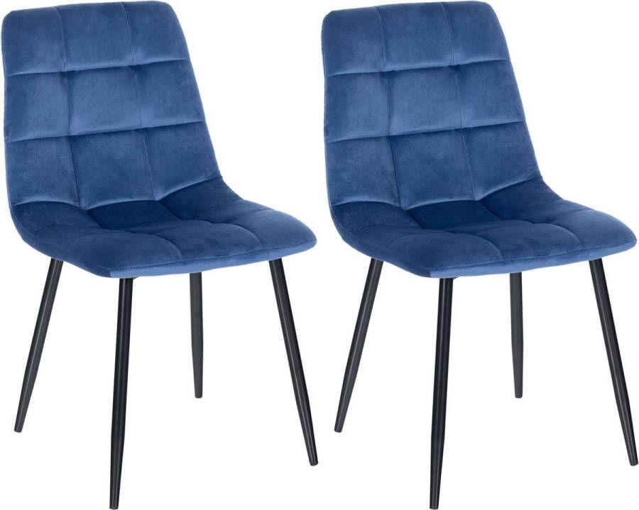 Clp Tilde Set van 2 eetkamerstoelen Zonder armleuning Industrieel Fluweel blauw